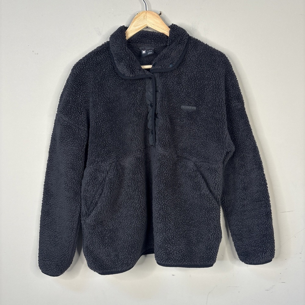 Spyder Womens Deep Pile Fleece Pullover Black Sherpa Snap Neck Jacket Size L